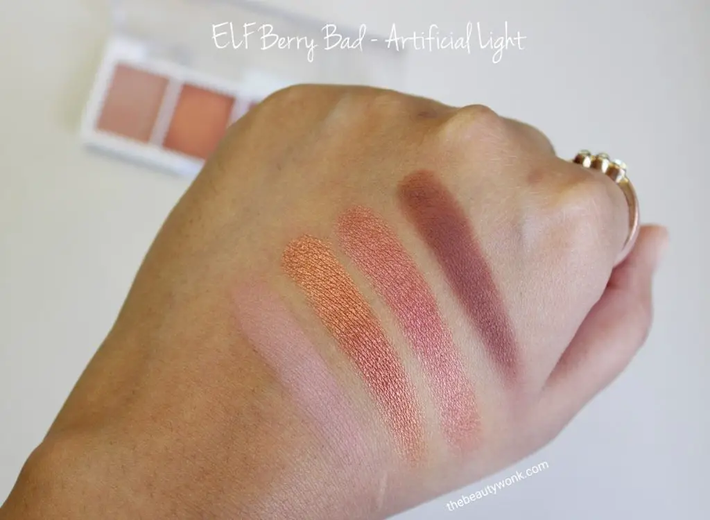 ELF Berry Bad Eyeshadow Swatch on Brown Skin in Artificial Light